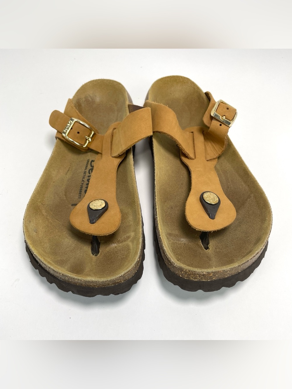 Betula Gizeh Tan Pecan Thong Slip On Leather Sandal Sz 6